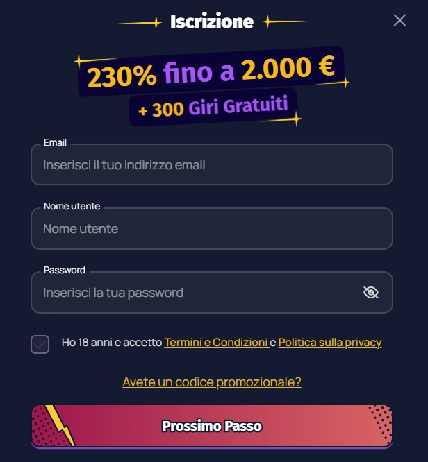 Spinlander Casino registrazione passo 1